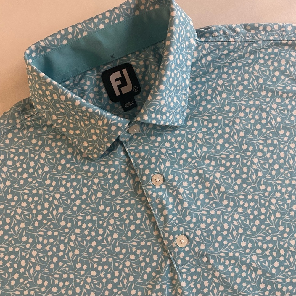 FootJoy Floral Golf Polo Men L Tulips Performance Stretch Shirt - Picture 1 of 12